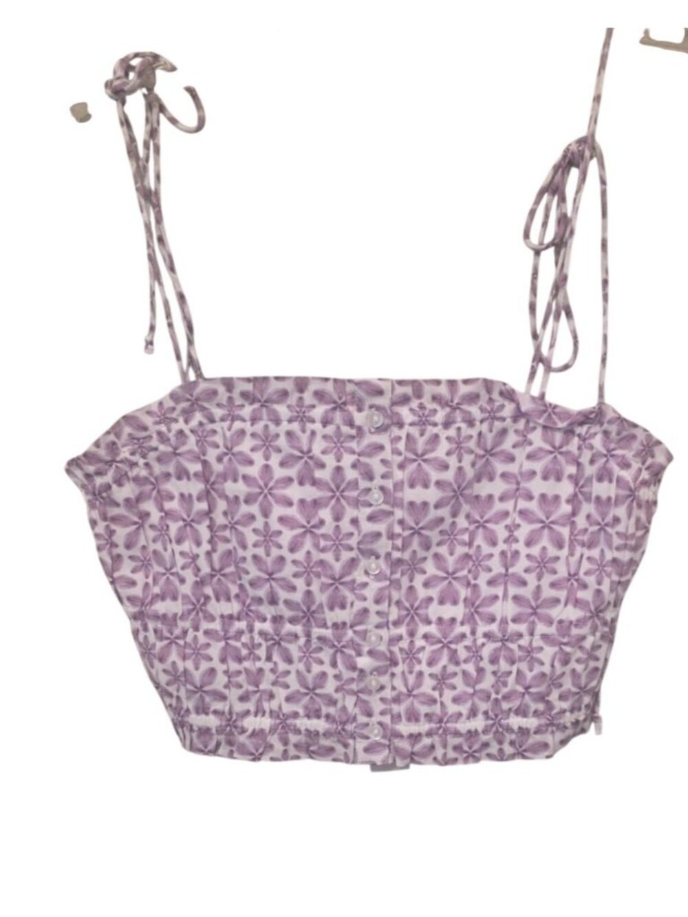 Aerie American Eagle Purple White floral Cotton Smocked Cropped Top XS NEW